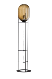 Glamm L vloerlamp h-176cm 1x E27 amber/gold ribbel glas dia 30cm h43 / zwart nr 05-VL8370-3062