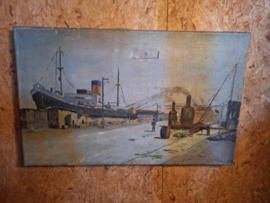 S40 Schilderstuk haven met stoomboot