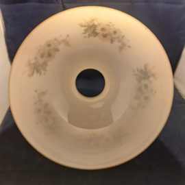 Handbeschilderde originele olielamp kap zacht geel met bloemen