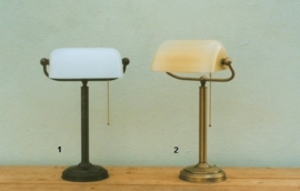 Burolamp bankiersglas wit/opaal en vaste voet brons (nr 1 op foto)