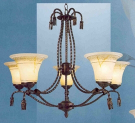 Bronskleurige hanglamp 5-lichts met bewerkte kapjes nr:20355/5