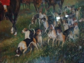 Oud schilderij  met paarden.