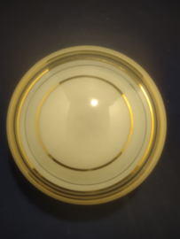Oude handgemaakte plafonniere bol zacht geel ringen goud zwart D19,5cm oud-G37