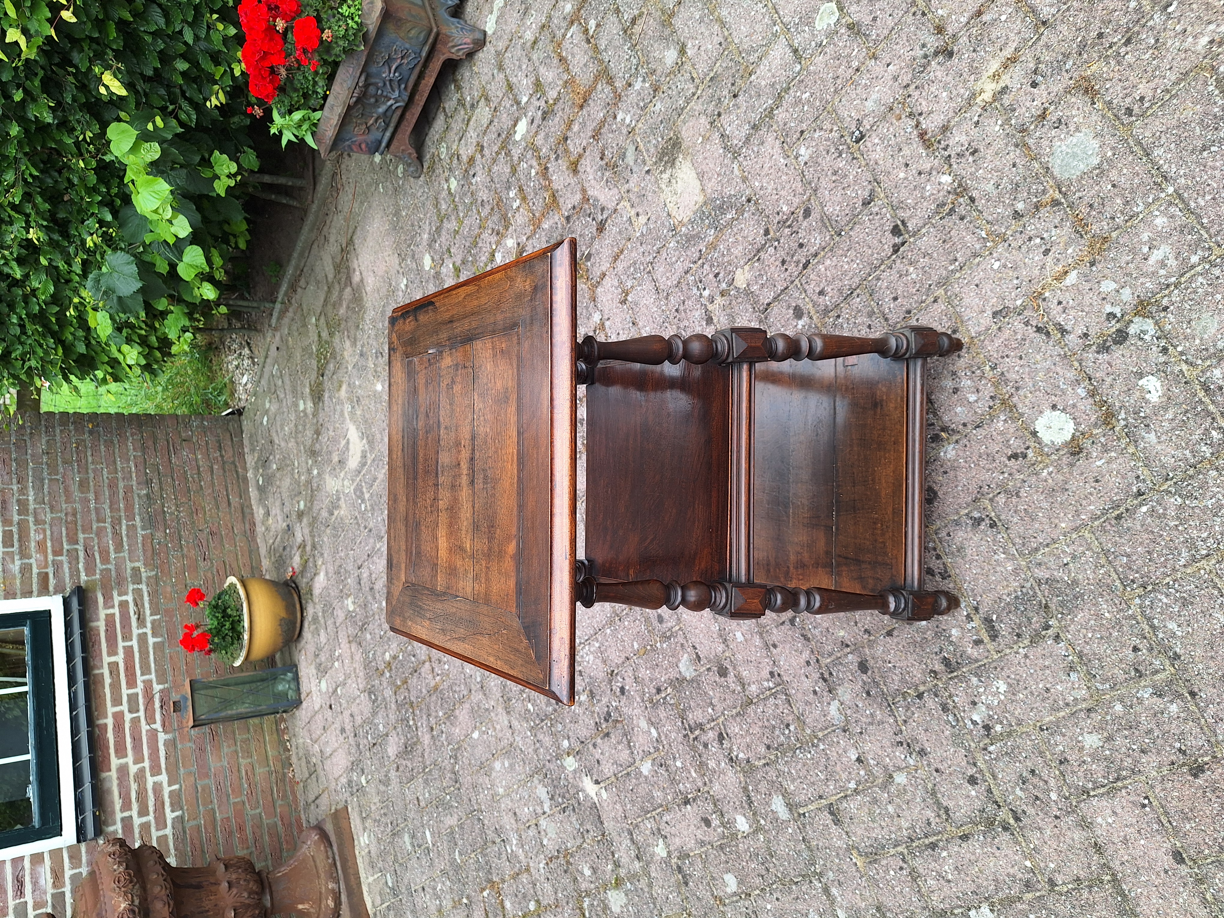 Antiek vierkant bijzettafeltje 47,5cmx47,5cm vruchtenhout nr T202519