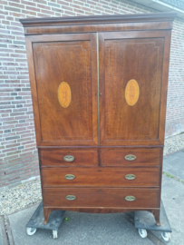 Antiek Engels mahonie kabinet met ingelegde bovendeuren en 4 laden nr K202547