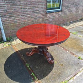 Ronde mahonie tafel d-126cm op kolompoot omstreeks 1890 nr T202640