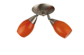 Combinatie 2-L plafondspot mat nikkel met glazen kapjes kelkje 8,6cm retro oranje nr 7Sp2-950.44