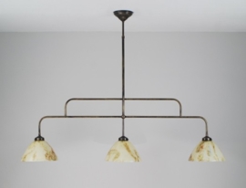 T-lamp 120cm breed oud bruin met gemarmerde calimero kappen nr 3915.02