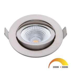 LED inbouwspot 2000K-3000K 450L 60gr. dimb. + driver CRI95 IP54 STAAL kantel nr 08-ED-10024