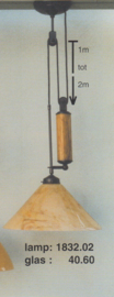 Katrollamp 1 glasstaaf marmer pendelbaar 1 tot 2 mtr midden bruin dakkap marmer 40cm nr 1832.02