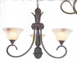 Bronskleurige hanglamp met 3 glazen kappen nr:20324/3A