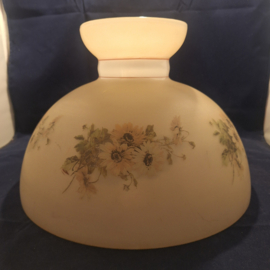 Handbeschilderde originele olielamp kap zacht geel met bloemen