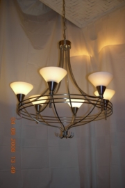 Mat nikkel hanglamp met 6 glazen kapjes nr:20387/6A