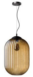 Glamm M hanglamp 1x E27 amber ribbel glas dia 30cm h43 / zwart nr 05-HL4571-3062