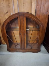 Antiek eiken art-deco klokkabinet omstreeks 1920 h-129cm glazen plaatjes nr K20243