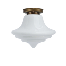 Plafonniere retro glazen bol Bell opaal met oud messing ophanging nr 4P1-422.00