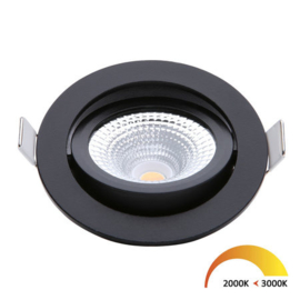 LED inbouwspot 2000K-3000K 450L 60gr. dimb. + driver CRI95 IP54 ZWART kantel nr 08-ED-10023