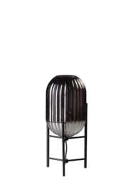 Glamm S tafellamp h-45cm 1x E27 smoke ribbel glas dia 20cm h30 / zwart nr 05-TL3369-3036