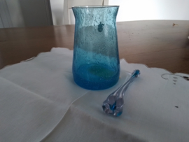 Vaasje blauw glas  Rimac Baarn.Bauw