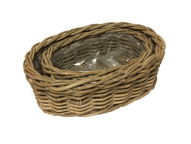 S/2 handgevlochten rotan manden ovaal natural 44x32x15cm nr 300055