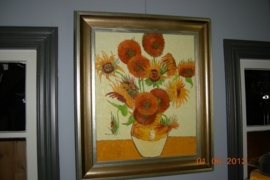 Schilderij vaas met zonnebloemen