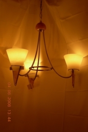 Mat nikkel hanglamp 3-lichts met glas en hout nr:20374/3