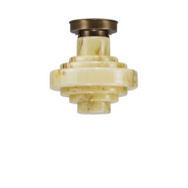 Plafonniere retro glazen bol Triptrap marmer met oud messing ophanging nr 4P1-428.60