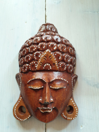 Boedha wandmasker 25cm hoog bruin met de hand geschilderd