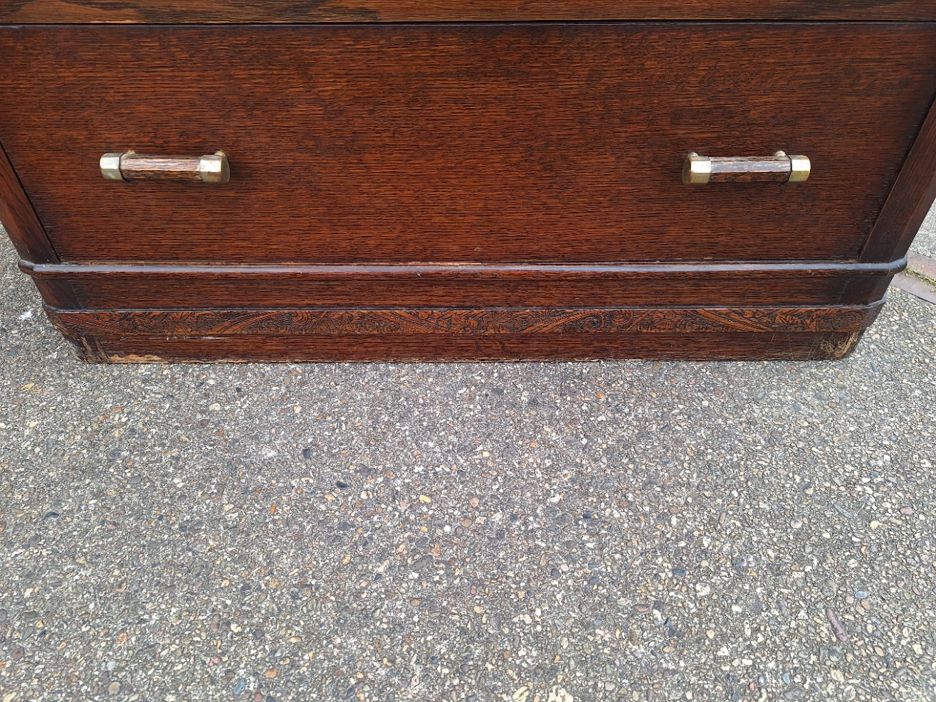 Engels eiken commode 5-laden hout/messing grepen 1930-1940 nr K202555