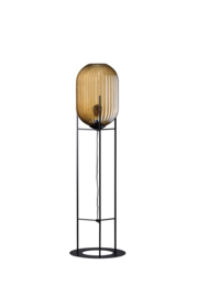 Glamm S vloerlamp h-136cm 1x E27 amber ribbel glas dia 30cm h43 / zwart nr 05-VL8369-3062