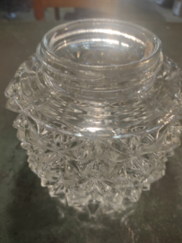 Oude glazen kap bol platte kant ster motief helder met schroefdraad 8,5cm oud-g14