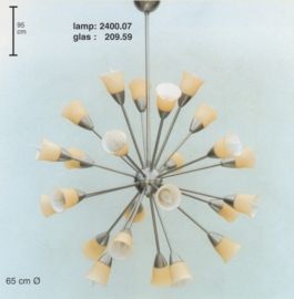 Sputnik kroonluchter 24-L d-65cm h-95cm met glazen kapjes nr 2400.07