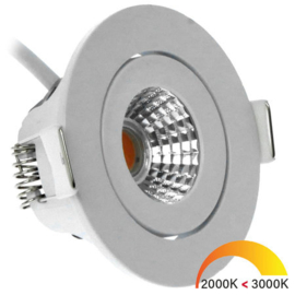 Inbouwspot wit rond d6,5cm dim. naar warm 2000K->3000K licht 450L 60gr. nr 08-ED-10058