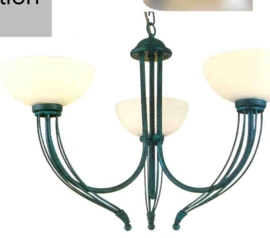 3-lichts bronskleurige hanglamp met glazen kappen nr:20364/3
