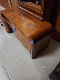 Notenhouten kaptafel art-deco 1920 origineel beslag grote spiegel nr K20247