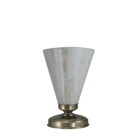 Tafellamp uplight mat nikkel met trechterkap M wit gemarmerd h30 nr 7Tu-320.91