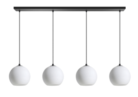 Hanglamp Balk Orb zwart 4x glazen opaal bol d-25cm 4xE27 nr 05-HL4265-3067