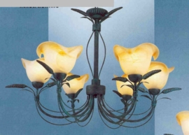 Bronskleurige hanglamp 6-lichts met gekleurde kapjes nr:20312/6