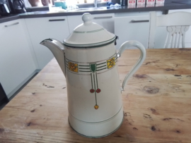 Emaille koffiepot art deco 1920 gestileerde motieven.
