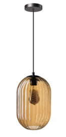 Glamm S hanglamp 1x E27 amber ribbel glas dia 20cm h30 / zwart nr 05-HL4569-3062