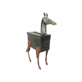 handgemaakt paard van patronen kist eb oud ijzer blik h64cm nr 3106