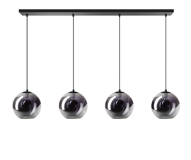Hanglamp Balk Orb zwart 4x glazen smoke bol d-25cm 4xE27 nr 05-HL4265-3036