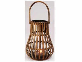 Handgevlochten lantaarn L met hengsel grijs natural d-35 incl. glas nr 300606