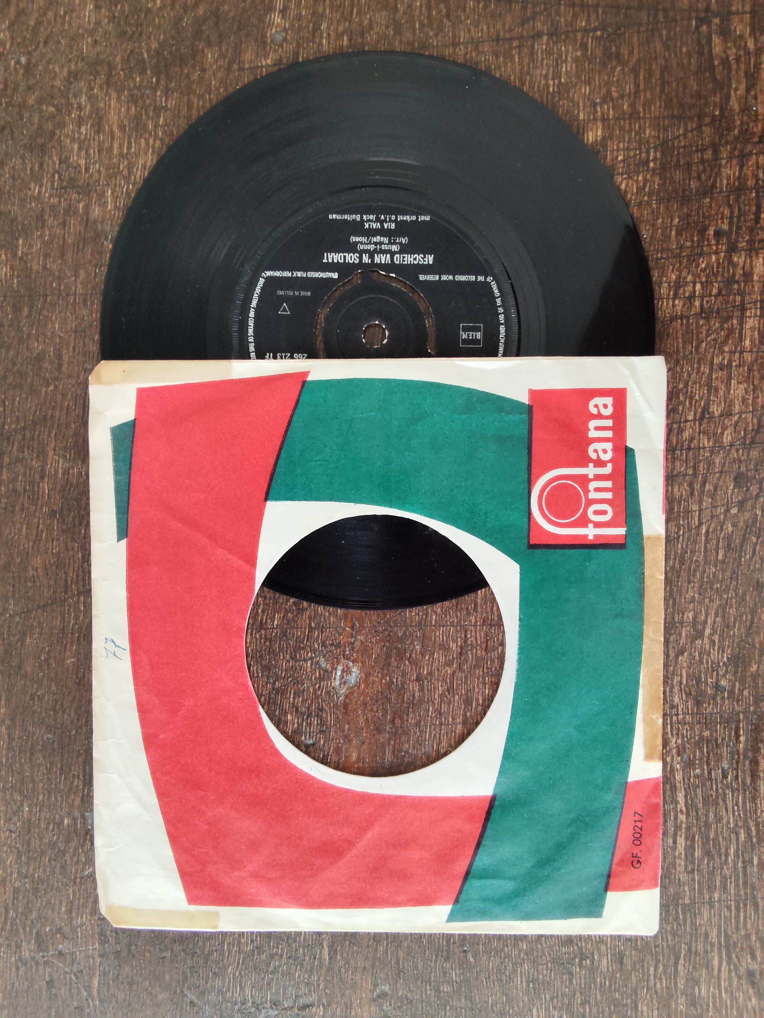 Ria Valk met Afscheid van 'n soldaat 1961 Single nr S20256918