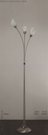 Vloerlamp 3-spriet h-174 mat nikkel met klein opaal wit schepglas nr 61.07