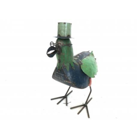 handgemaakte kip met hoed en bril L van oud ijzer blik h46cm nr 3038