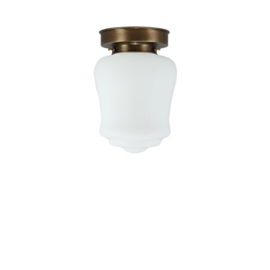 Plafonniere glazen bol Pokal 16cm opaal met oud messing ophanging nr 4P1-456.00