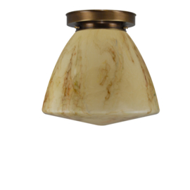 Plafonniere glas Schoolbol licht marmer met oud messing ophanging nr 4P1-316.60