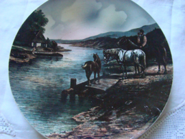Oud wandbord Villeroy en Boch ,landschap met paarden.