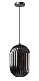 Glamm S hanglamp 1x E27 smoke ribbel glas dia 20cm h30 / zwart nr 05-HL4570-3036
